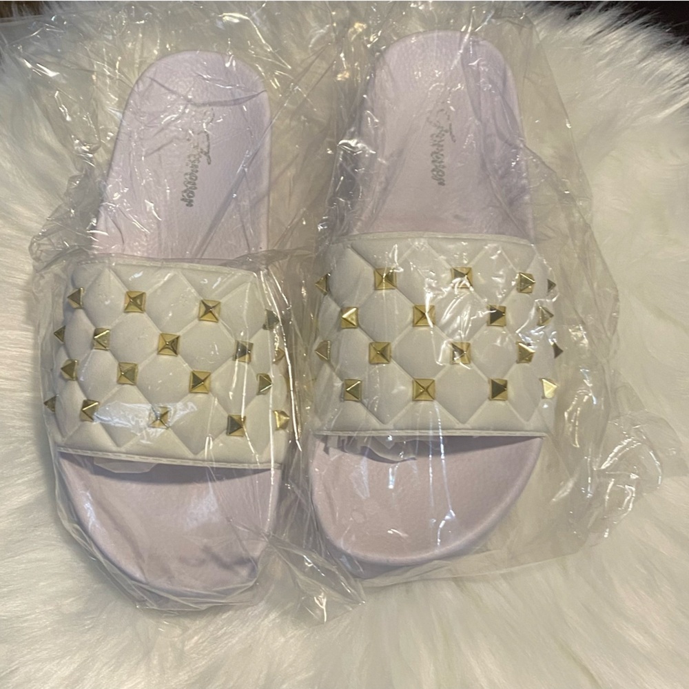 White and Gold Women's Slides